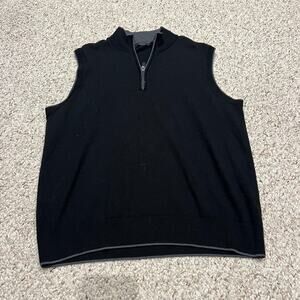 Raffi The Byron Quarter Zip Sweater Vest Sz XL Merino Wool Black Quiet Luxury